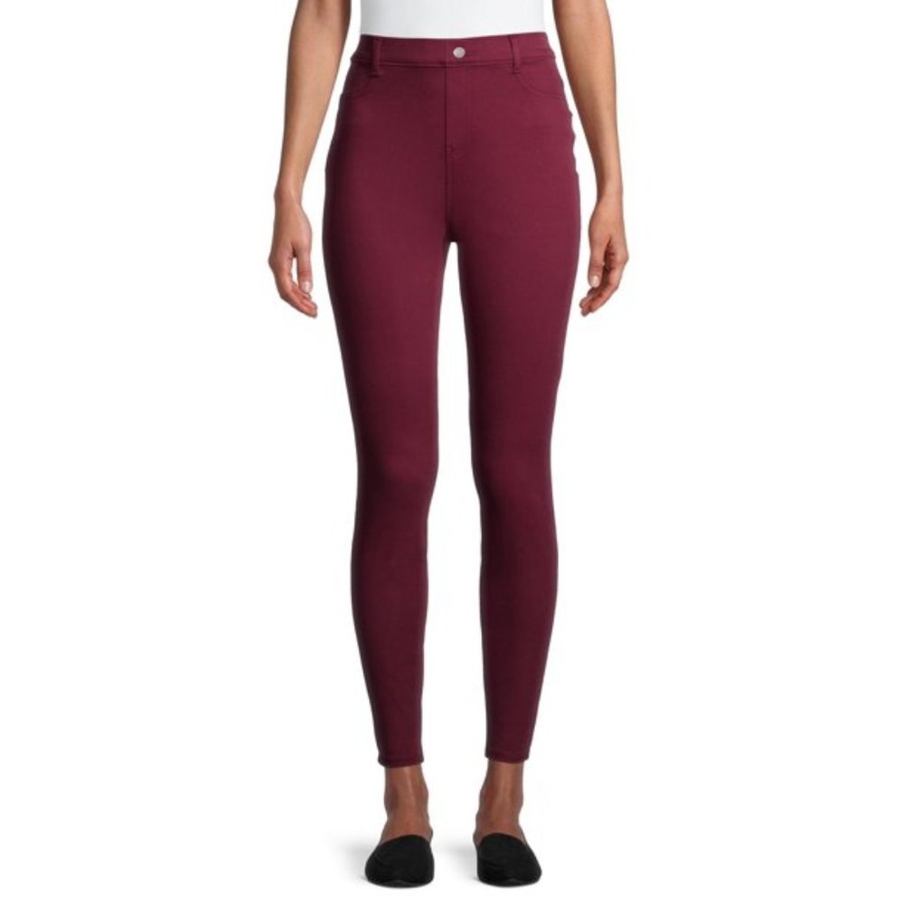 Time and Tru Women's High Rise Jeggings Burgundy Brick